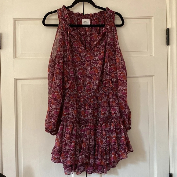 MISA Los Angeles Yesenia Mini Dress Floral Tassle Cold Shoulder Cottagecore XS - Picture 7 of 15